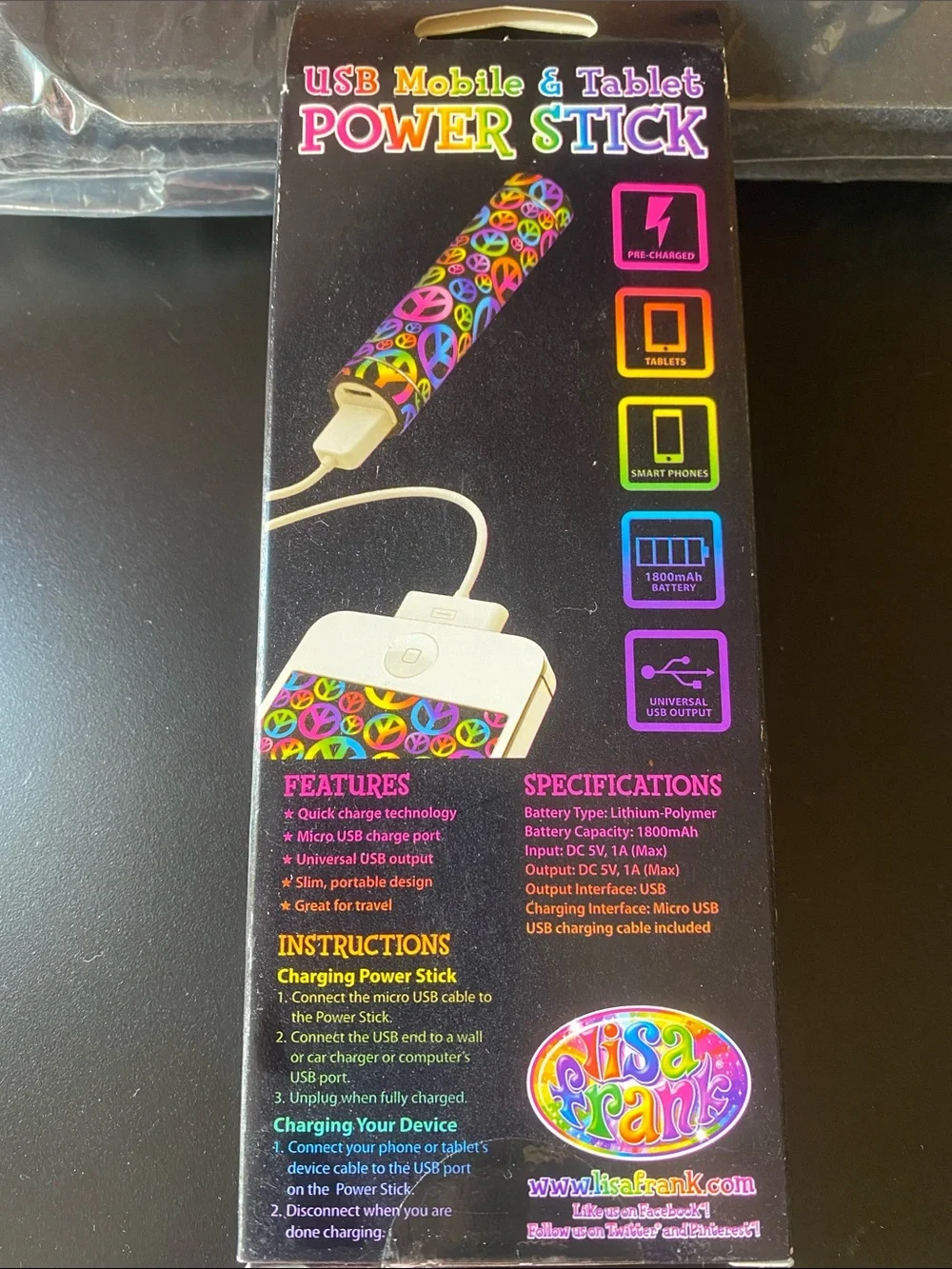 Lisa Frank Rainbow Peace Sign Power Stick - Multicolor